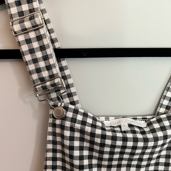 Gingham Overalls Dress - Black & White - Small - Picture 3 of 4